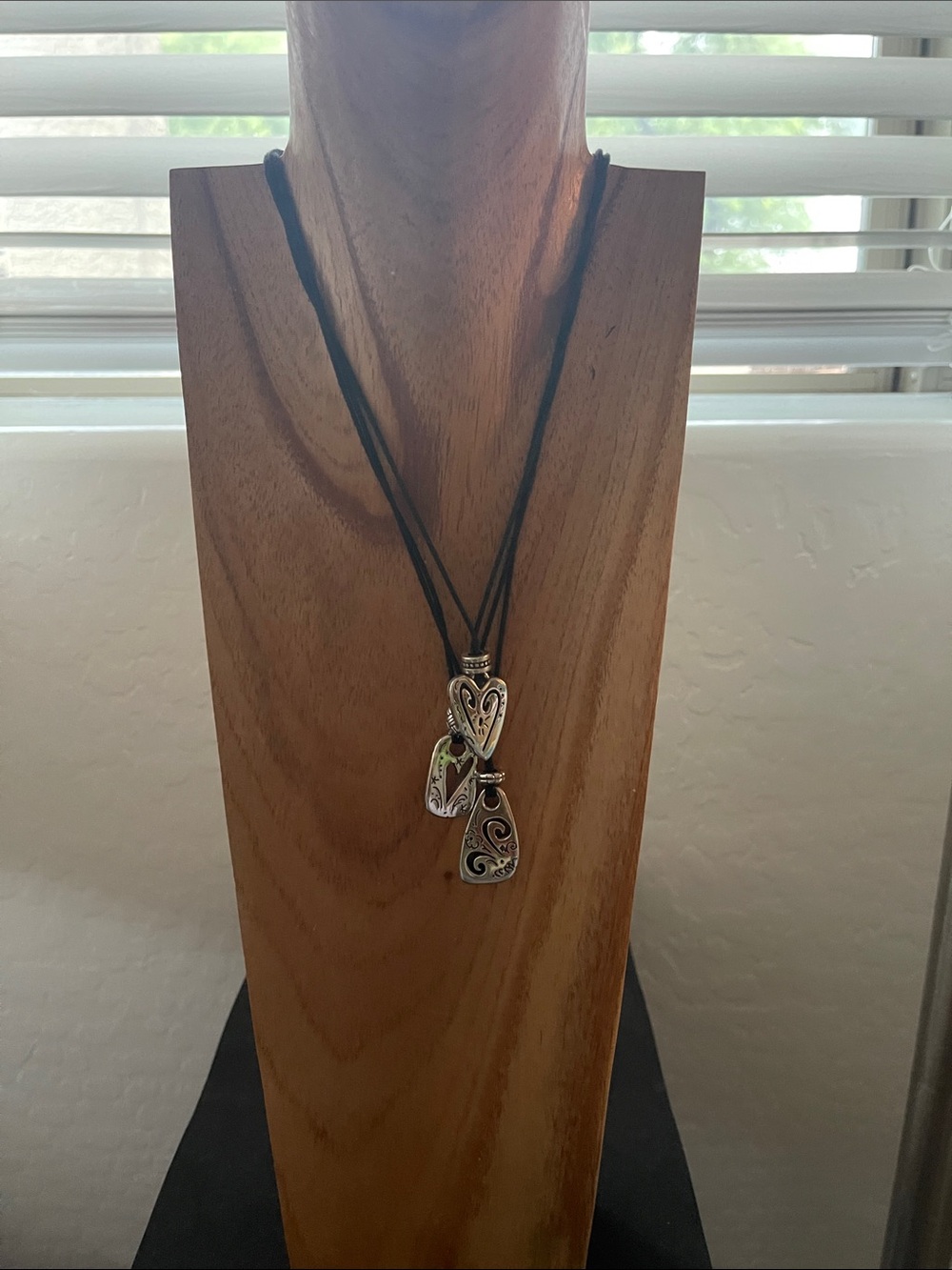 Brighton Silver-Tone Heart & Scroll Charm Necklace with Black Cord